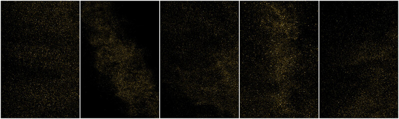Set of Gold Glitter Texture Isolated on Black Background. Golden stardust. Amber Particles Color. Sparkles Rain. Vector Illustration, Eps 10.