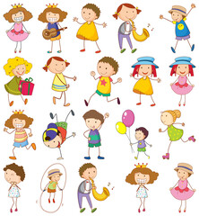 Obraz na płótnie Canvas Set of different kids in doodle style