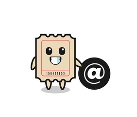Cartoon Illustration of ticket standing beside the At symbol