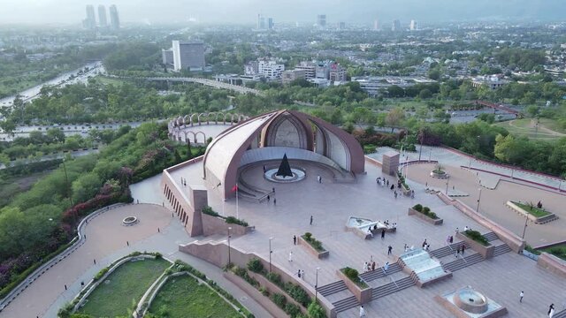 aerial shot of Pakistan Monument architecture lush green city Capital of Pakistan