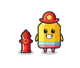 Mascot character of pencil as a firefighter