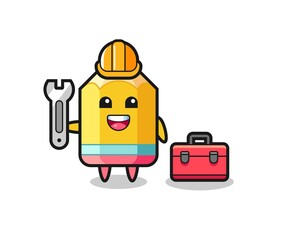 Naklejka premium Mascot cartoon of pencil as a mechanic