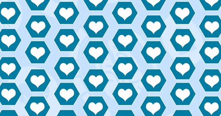 Composition of hearts over digital icons on blue background