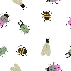 seamless pattern with insects. summer colorful vector for kids, flat style. Baby design for fabric, textile, print, wrapper.
