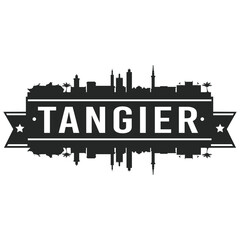 Fototapeta premium Tangier Morocco Skyline. Banner Vector Design Silhouette Art. Cityscape Travel Monuments.
