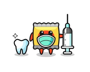 Mascot character of snack as a dentist