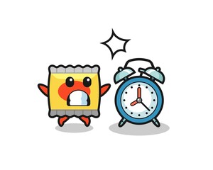 Cartoon Illustration of snack is surprised with a giant alarm clock