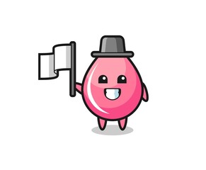 Cartoon character of strawberry juice drop holding a flag