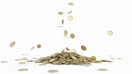 old gold coins with different currency symbols. 3D illustration, suitable for banking,economy, finance and crypto currency themes.