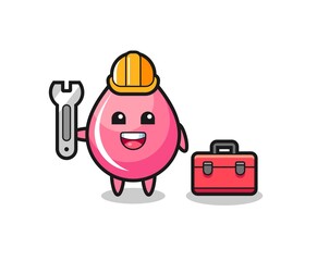 Mascot cartoon of strawberry juice drop as a mechanic