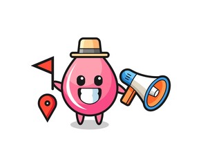 Character cartoon of strawberry juice drop as a tour guide