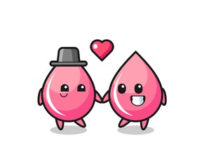 strawberry juice drop cartoon character couple with fall in love gesture