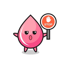 strawberry juice drop character illustration holding a stop sign