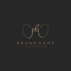 Letter PB gold handwritten logo design template. Black background.
