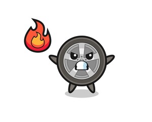 car wheel character cartoon with angry gesture