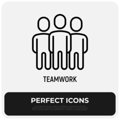 Teamwork, partnership, group of people, team thin line icon. Vector illustration