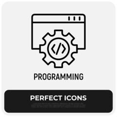 Programming, coding thin line icon. Modern vector illustration of wed page development.