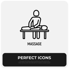 Massage thin line icon. Rehabilitation, relaxation, physiotherapy, osteopathy. Modern vector illustration.
