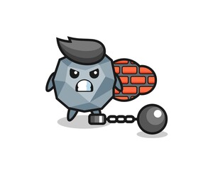 Character mascot of stone as a prisoner