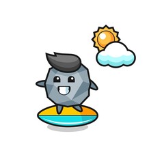 Illustration of stone cartoon do surfing on the beach