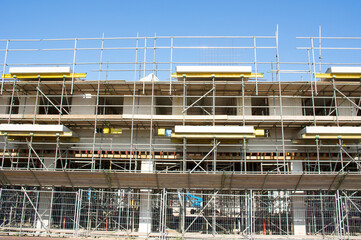Closeup of scaffolding of a building under construction
