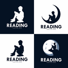Children reading logo vector
