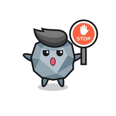 stone character illustration holding a stop sign