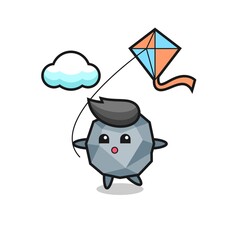 stone mascot illustration is playing kite