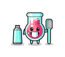 Mascot Illustration of laboratory beaker with a toothbrush