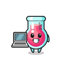 Mascot Illustration of laboratory beaker with a laptop