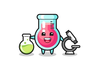 Mascot character of laboratory beaker as a scientist
