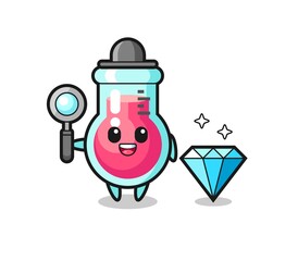 Illustration of laboratory beaker character with a diamond
