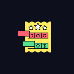 Fototapeta premium Break open lottery ticket RGB color icon for dark theme. Paper-style game. Prizes for winning combinations. Isolated vector illustration on night mode background. Simple filled line drawing on black