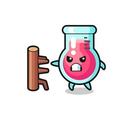 laboratory beaker cartoon illustration as a karate fighter