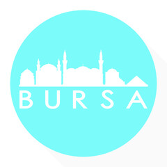 Naklejka premium Bursa, Turkey Round Button City Skyline Design. Silhouette Stamp Vector Travel Tourism.