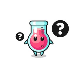Cartoon Illustration of laboratory beaker with the question mark