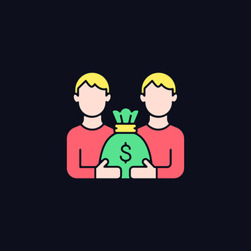 Pari mutuel prize RGB color icon for dark theme. Divide prize between same tier winners. Parimutuel betting. Isolated vector illustration on night mode background. Simple filled line drawing on black