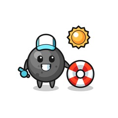 Cartoon mascot of cannon ball as a beach guard