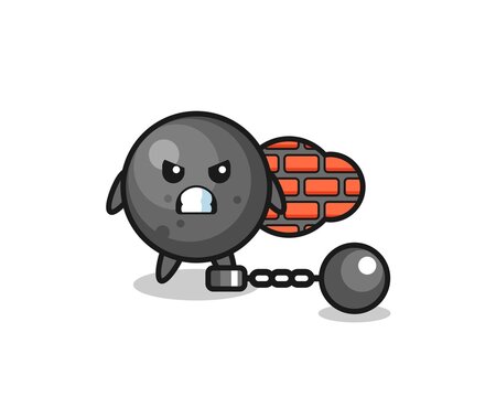 Character mascot of cannon ball as a prisoner