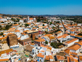 Aerial view of Silves with Moorish castle and historic cathedral, Portugal