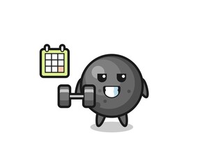 cannon ball mascot cartoon doing fitness with dumbbell