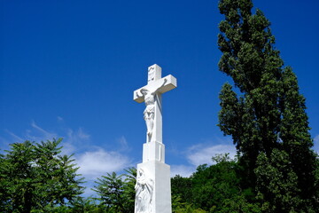 Statue of Christ on cross with Mary