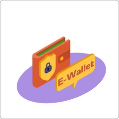 E-wallet mockup. Secure payment, transfer, replenishment of currency money. Popular flat colors. Vector isometric 3d illustration.