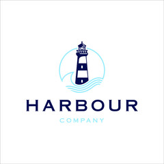 Lighthouse and wave logo with classic style design