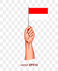 Vector illustration of a hand holding a red and white flag