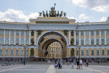 Saint PETERSBURG, RUSSIA-July, 17, 2021: the facade of the main headquarters of the Hermitage...