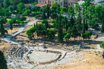 Ancient amphitheater dionysus in Athens, Greece on Acropolis hill