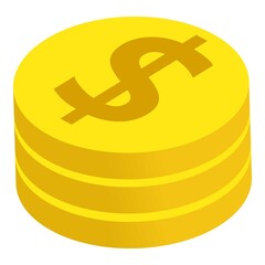 Stack coin icon isometric vector. Three golden coin, dollar sign. Money, saving concept