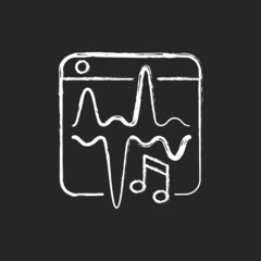 Music streaming service chalk white icon on dark background. Listening to songs, podcasts online. Personal playlist. Stream media content via Internet. Isolated vector chalkboard illustration on black