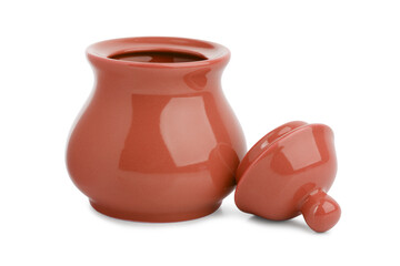 Brown ceramic jar with lid